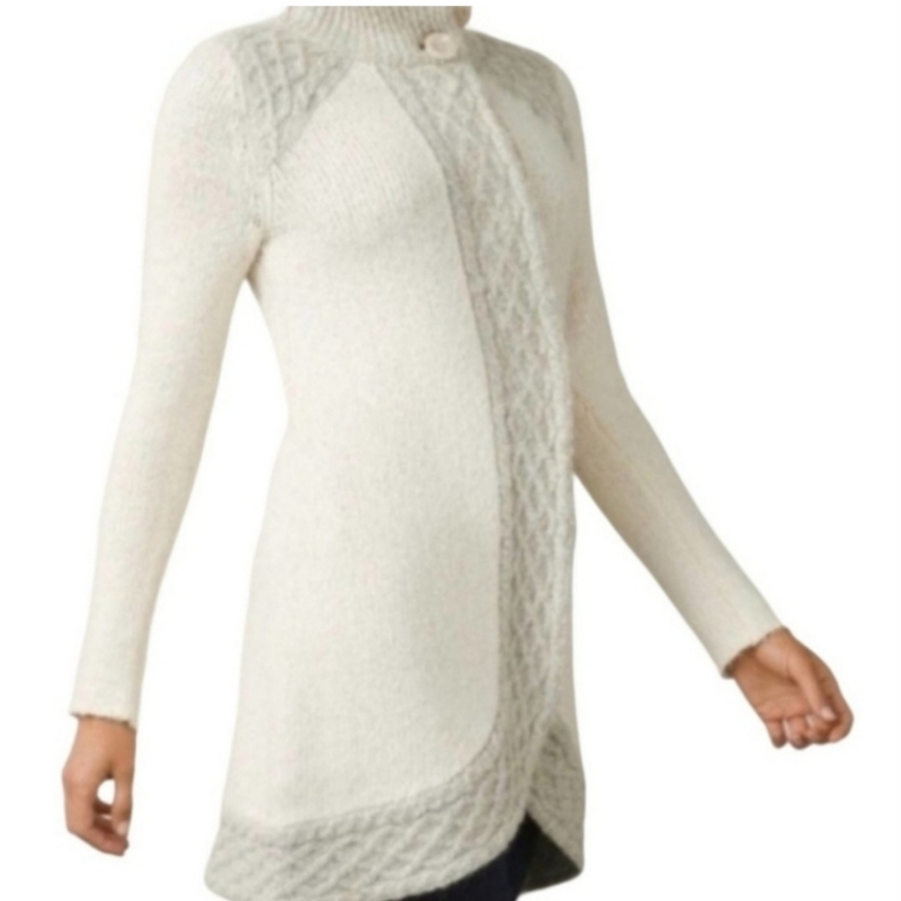 Prana Angelica Sweater Duster Size M Cream Gray